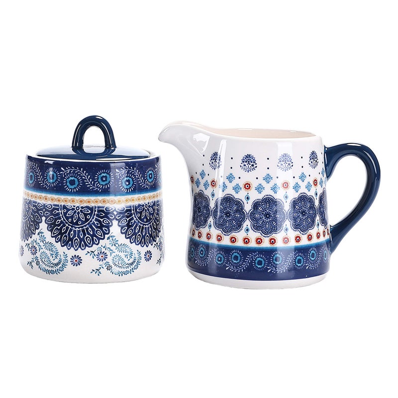Bico Blue Talavera Ceramic Sugar and Creamer Set, Sugar Bowl with Lid, Cute Container for Coffee Bar, Kitchen Countertop Accessories, Microwave and Dishwasher Safe - Image 1